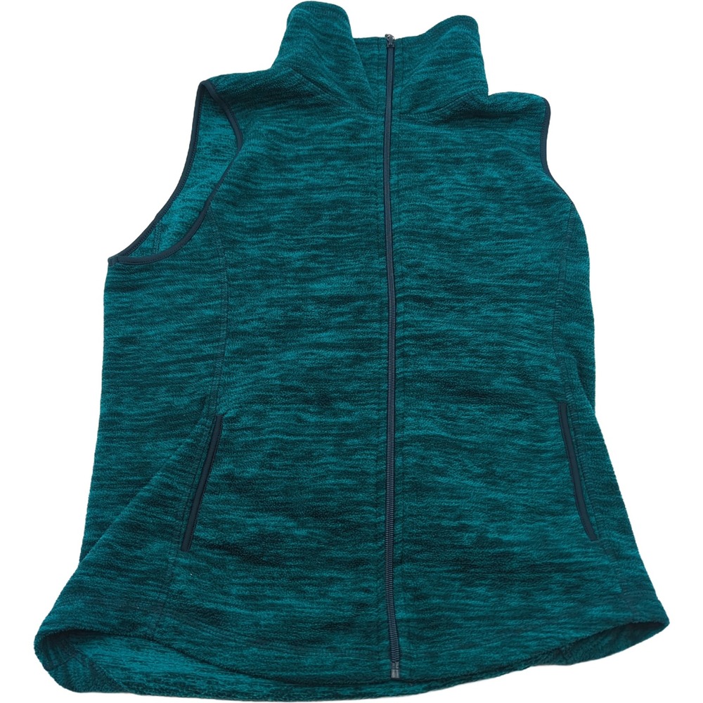 Old Navy Womens Small Teal Space Dye Fleece Full Zip Mock Neck Vest Sleeveless